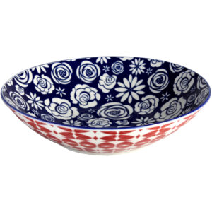 Blue Retro Rose Pasta Bowl
